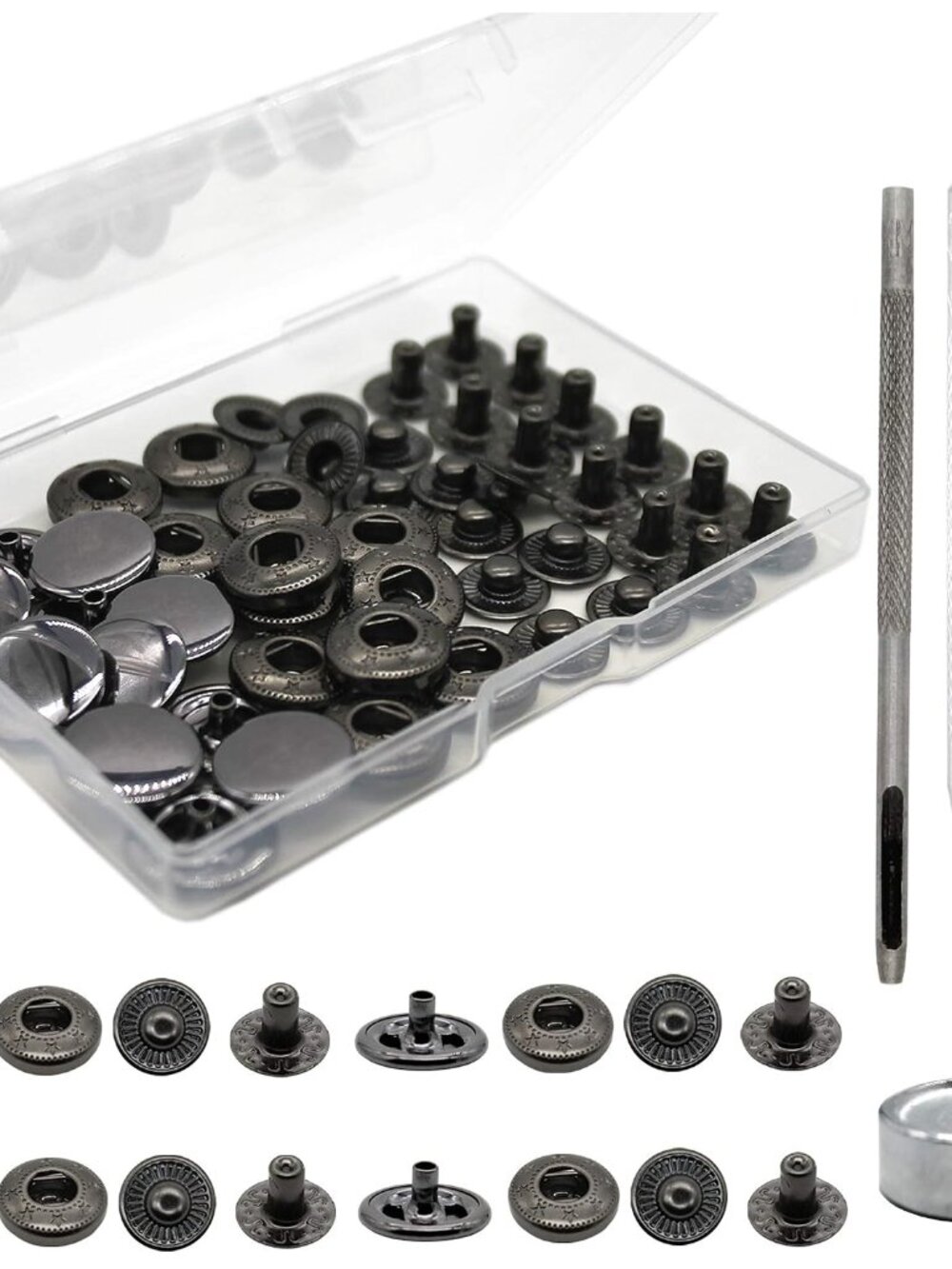 15mm Metal Snap Button Fasteners Kit with Tools Black